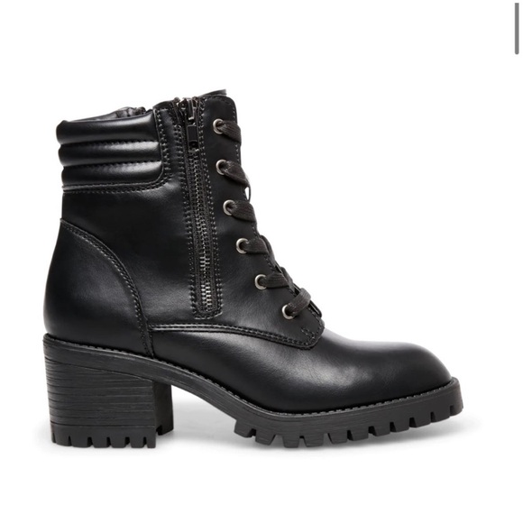 Madden Girl Black Lace Up Heeled Moto Combat Boots Size 7.5 - Picture 3 of 15